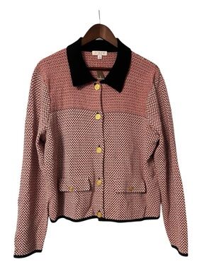 NWT J.Crew Herringbone Collared Lady Jacket Sweater Gold Button XL Red Black